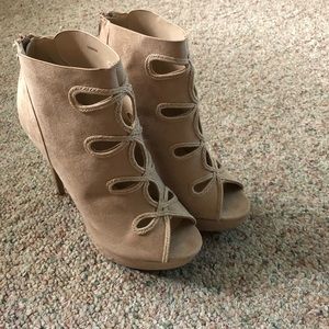 Beige Peep toe Platform high heels